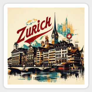 Retro Vintage Zurich Impressionism Painting Sticker